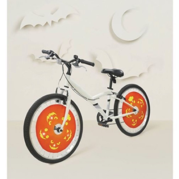 Light Up Pumpkin Bicycle Wheel Cover Set Halloween Lights Jack O Lantern Parade - Picture 2 of 9